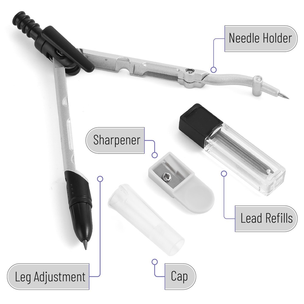 Convertible Compass, Extra Lead Refills, Compass Geometry Tool, Compass Drawing