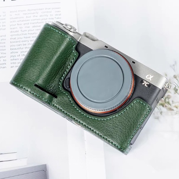 For Sony a7c Camera Bag Leather Dock Case Base Protection Cover Shell green