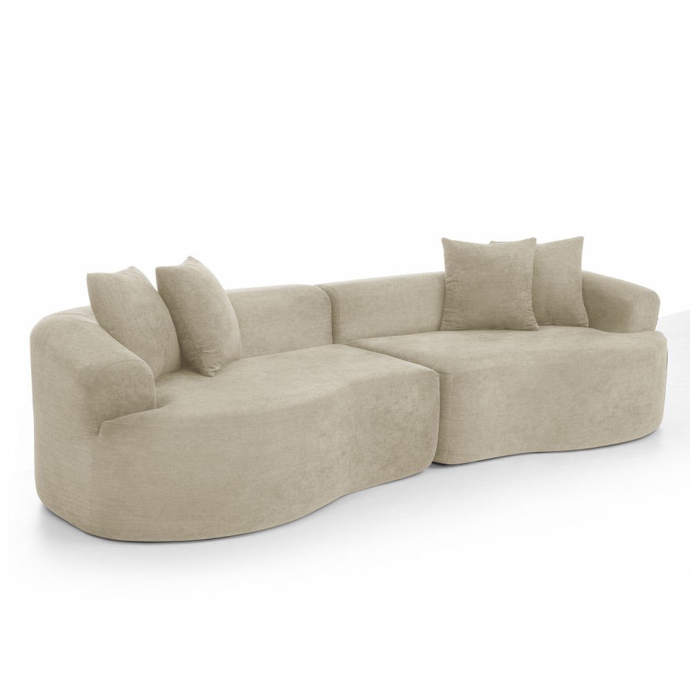 Chenille Fabric 4-Seater Curved Sectional Sofa, Cloud Couch, No Assembly
