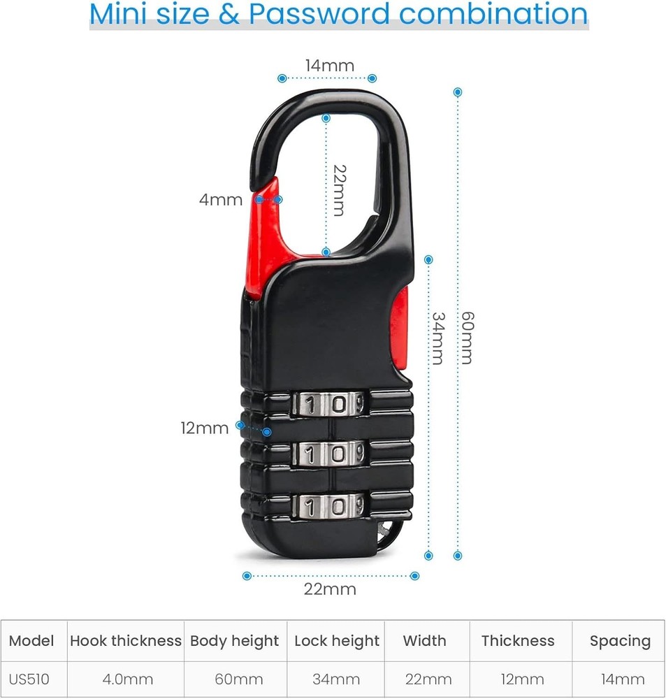 Mini Combination Padlock, 3pcs Mini Locks for Kids Teens School Backpack Diar