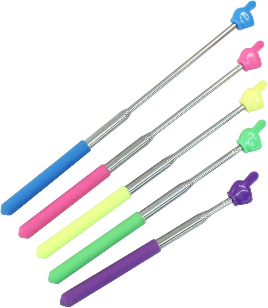 5 Pcs Retractable Teacher Pointer, Extendable Finger Pointer Stick Colorful Hand