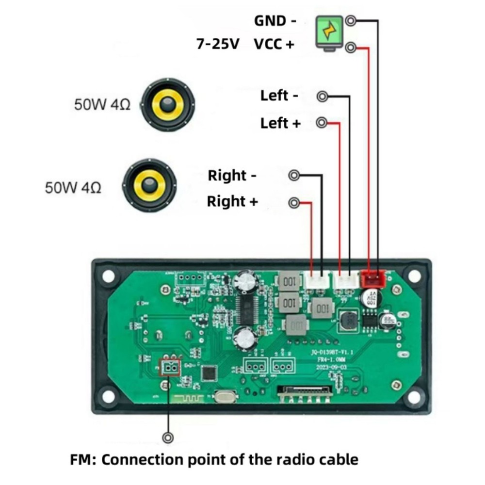 2*50W Amplifier Bluetooth MP3 Player Decoder Board FM Radio TF Car kit W/RC