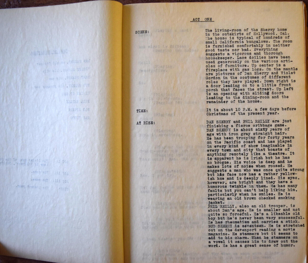 1930 Michael Raffetto "He's a Trouper in Three Acts" Unpublished Original Script