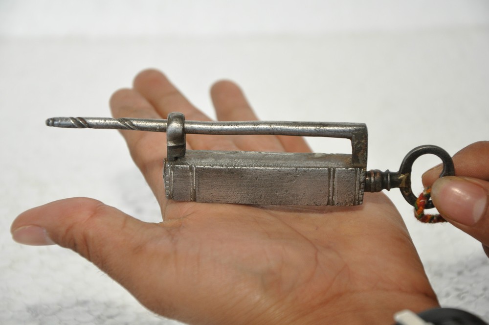 Vintage Iron Handcrafted Rectangular Screw System Padlock