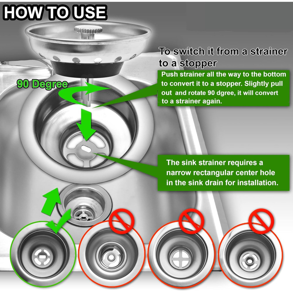 2 Pack Kitchen Sink Strainer and Stopper Combo Basket Replacement for Standard