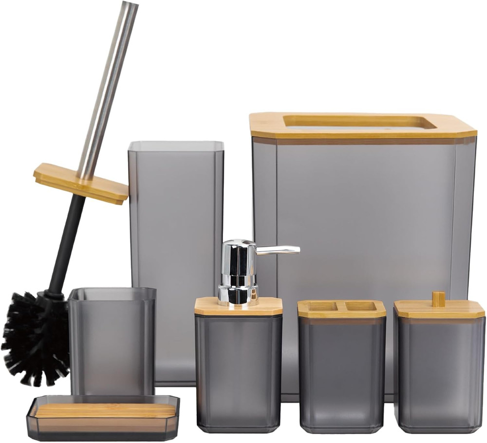 Bathroom Accessories Set 7 Piece Bath Ensemble Includes Soap Dispenser, Toothbru