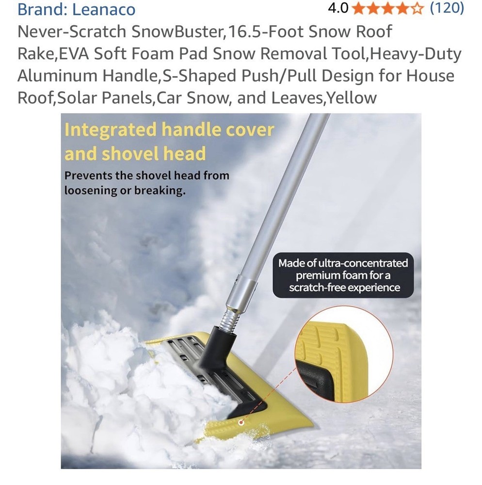 SnowBuster Snow Rake Replacement Head, Never Scratch - 16” - New