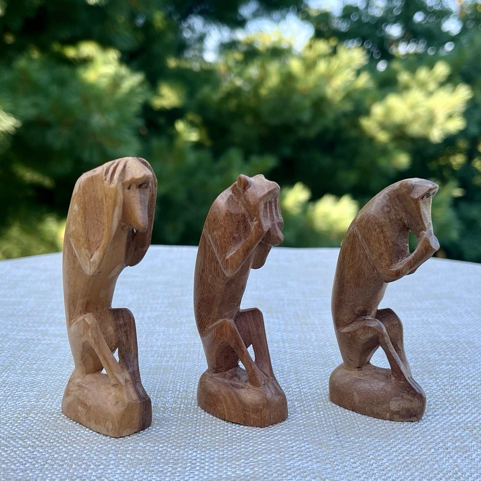 Wise Monkeys 3” Wood Hand Carved Kenya See No Evil Speak No Evil Hear No Evil