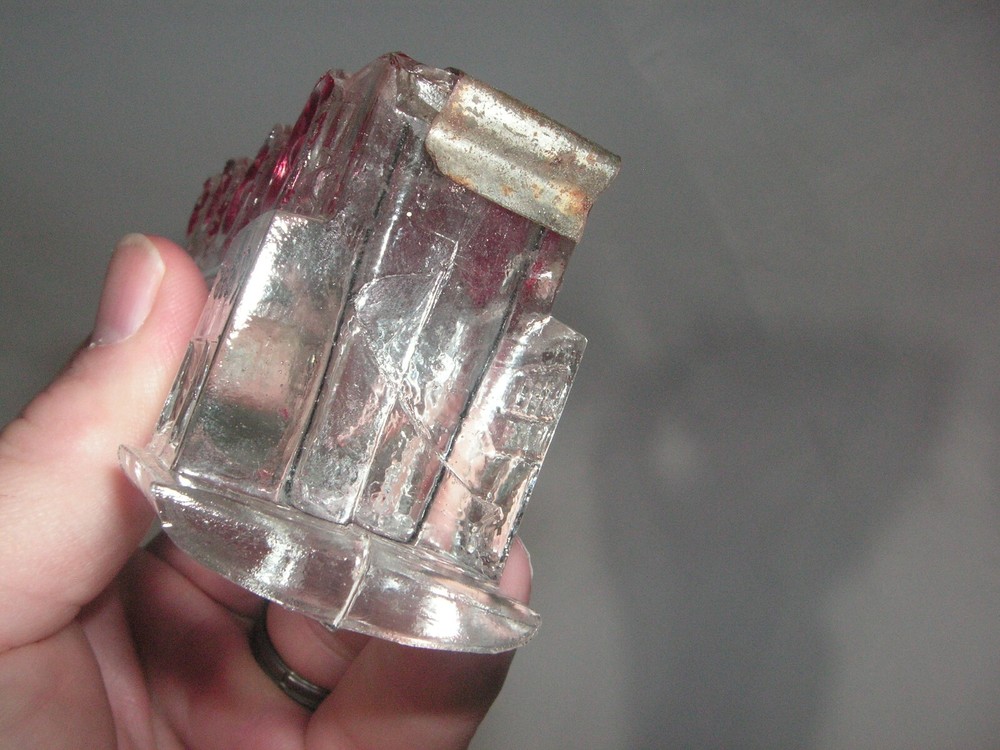 OLD FIGURAL LOCOMOTIVE GLASS CANDY CONTAINER WITH BOTTOM