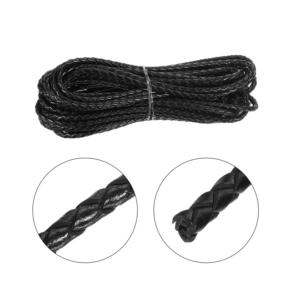 Faux Leather Braided Cord Leather String, 3mm x 5m, Black