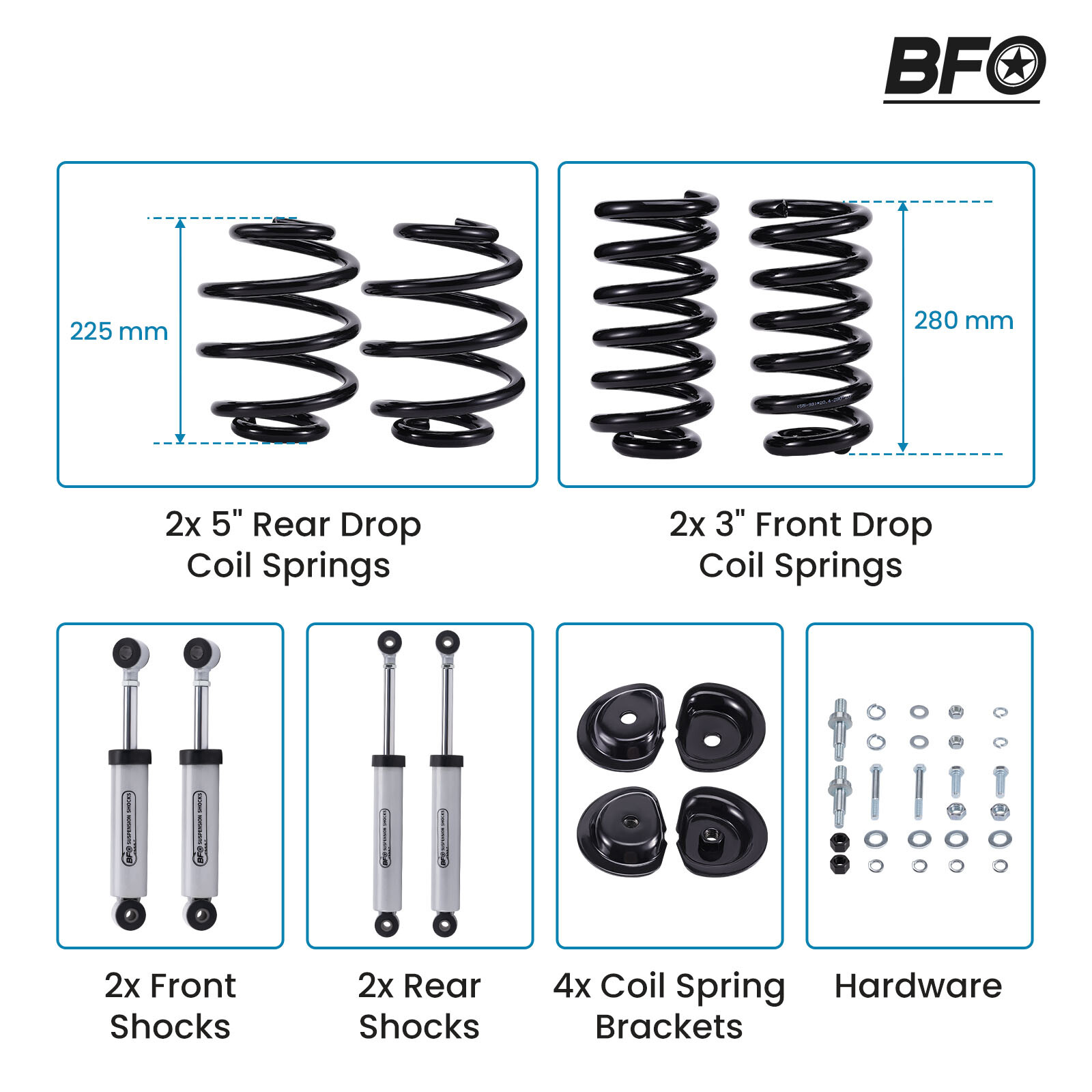 Front 3" Rear 5" Drop Spring Lowering Kit w/ Shocks for Chevrolet C10 1963-1972