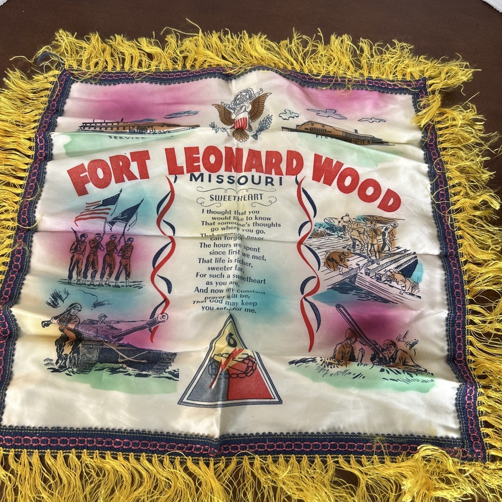 Original WW2 U.S. Army FORT LEONARD WOOD MISSOURI Sweetheart Poem Pillow Cover