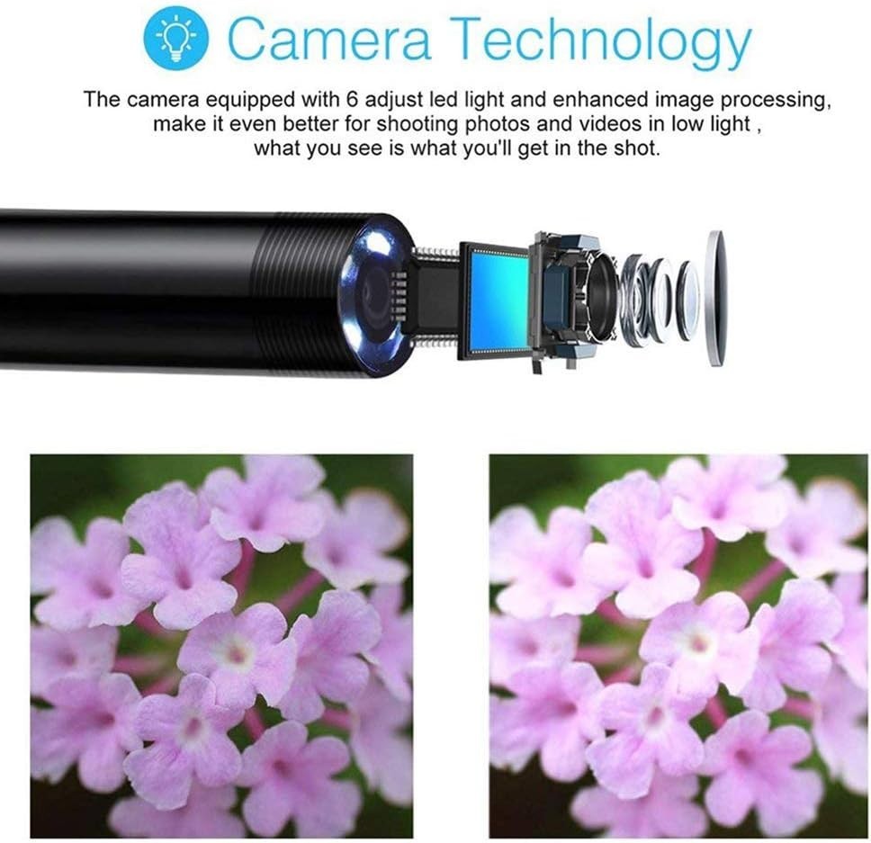 3-in-1 Waterproof Endoscope Camera with 6 LED for Android & PC - 1M Flexibility