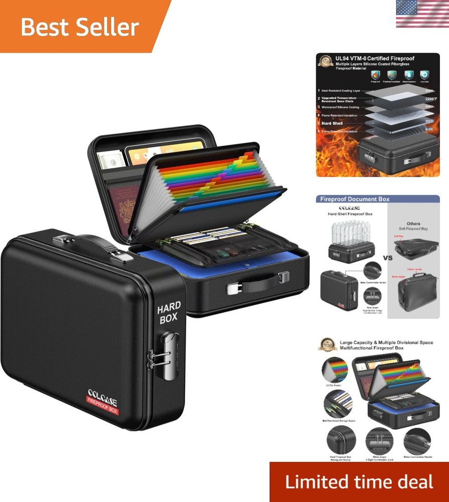 waterproof Fireproof Document Box - Zipper Lock Design for Ultimate Safety