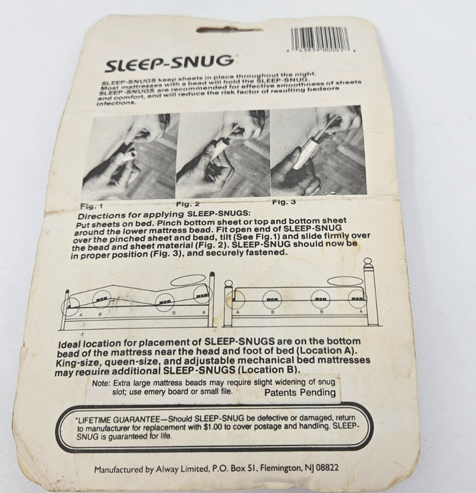 Sleep-Snug Plastic Bed Sheet Holder CLIPS 4 pc Pack Keep Sheets Snug, New