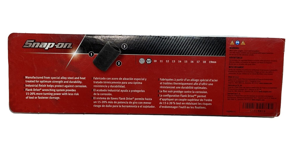 Snap On Socket Tray (310IMMYA) 10-Piece Metric Shallow Impact Socket Set