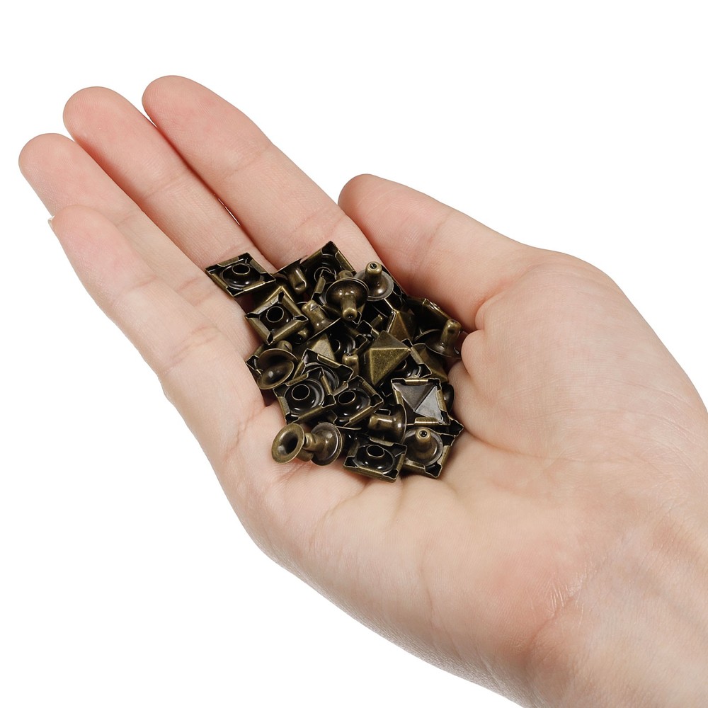 100 Sets Spike Rivet, 10mm Pyramid Rapid Rivet Studs Square Spikes, Bronze Tone