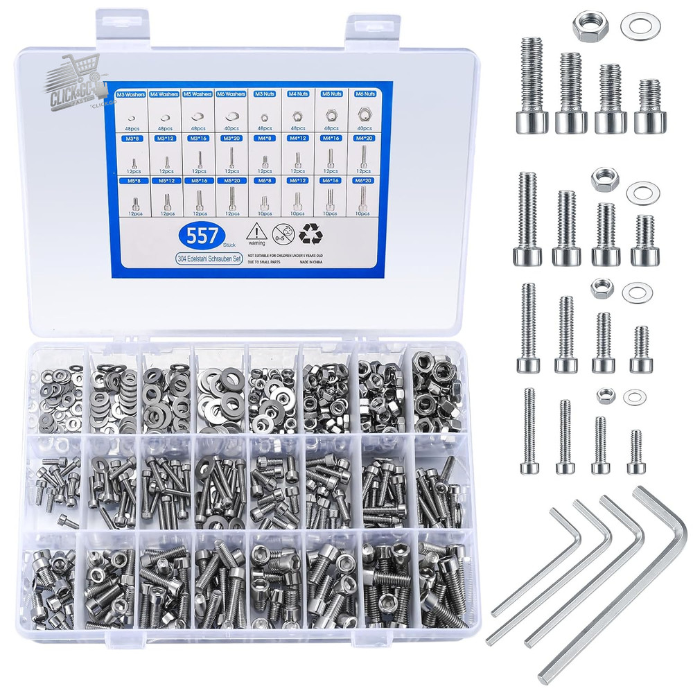 557 Pezzi Bulloni E Dadi E Rondelle Assortimento Kit, Bulloni Dadi a Testa Esago