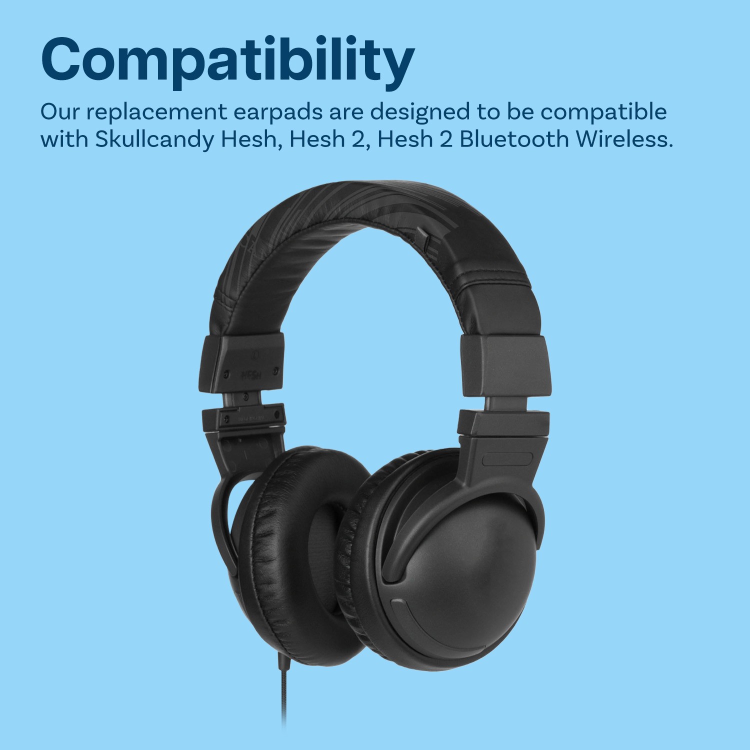 Replacement Ear Pads for Skullcandy Hesh/Hesh 2 - Protein Leather Black