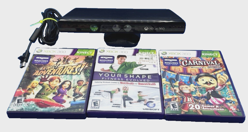 Microsoft Xbox 360 Kinect Sensor Bar Model 1473 with 3 Games Bundle Lot