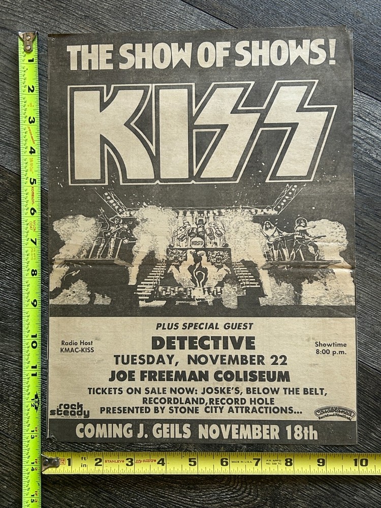 KISS Concert Ad 13" Alive 2 Tour San Antonio Texas 1977 Vintage Kiss Aucoin