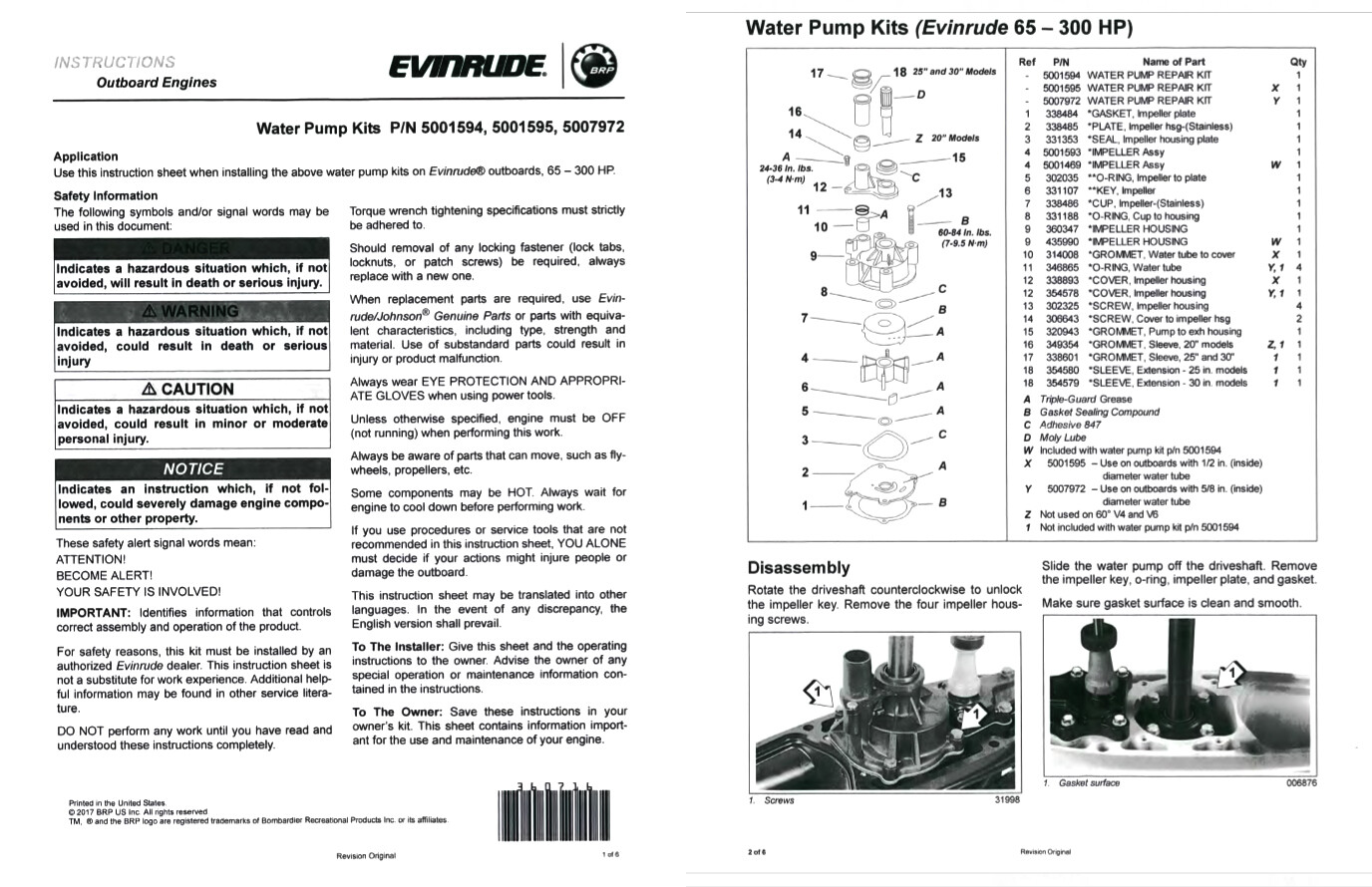 New Johnson Evinrude OEM Outboard Water Pump Kit 5001595 w Housing BRP/OMC