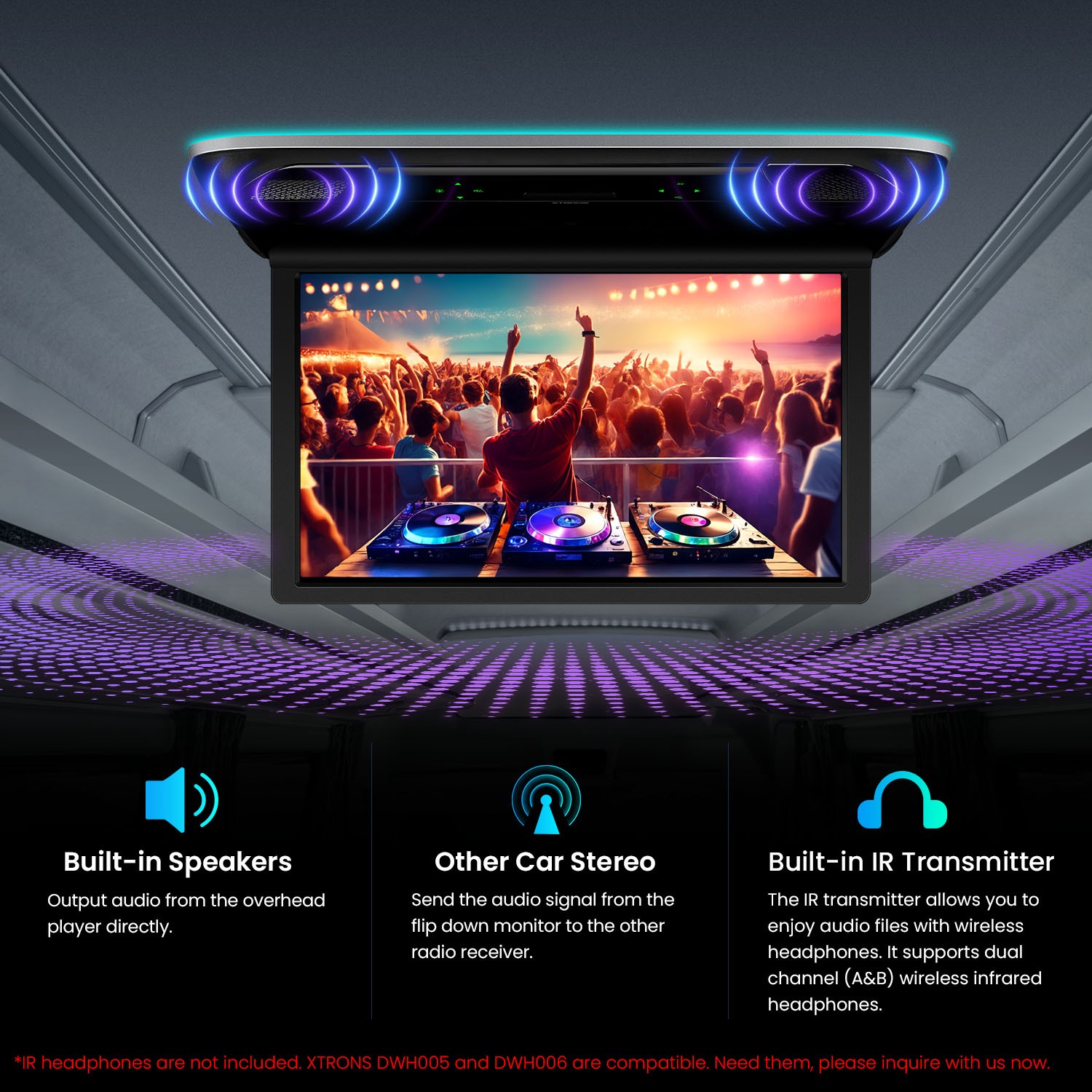 21.5" Car TV Coach Bus Flip Down Roof Monitor Overhead HD Screen 1080P USB HDMI