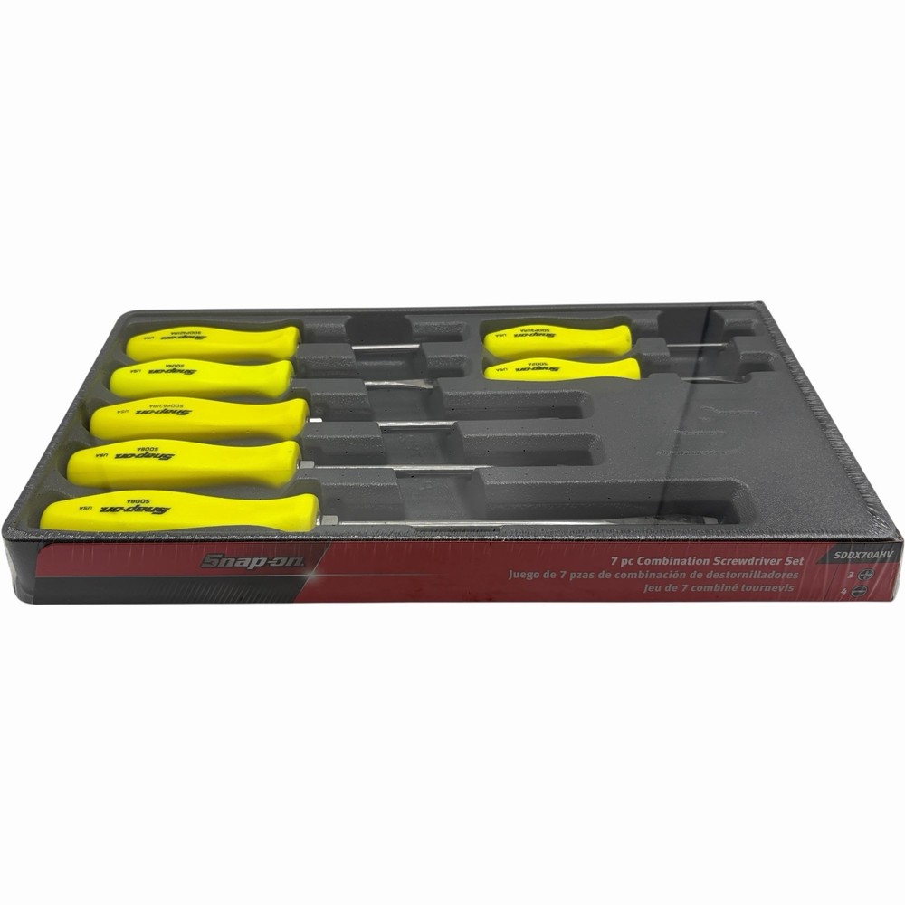 Snap On Tools High Vis Yellow Hard Handle Combination Screwdriver Set SDDX70AHV