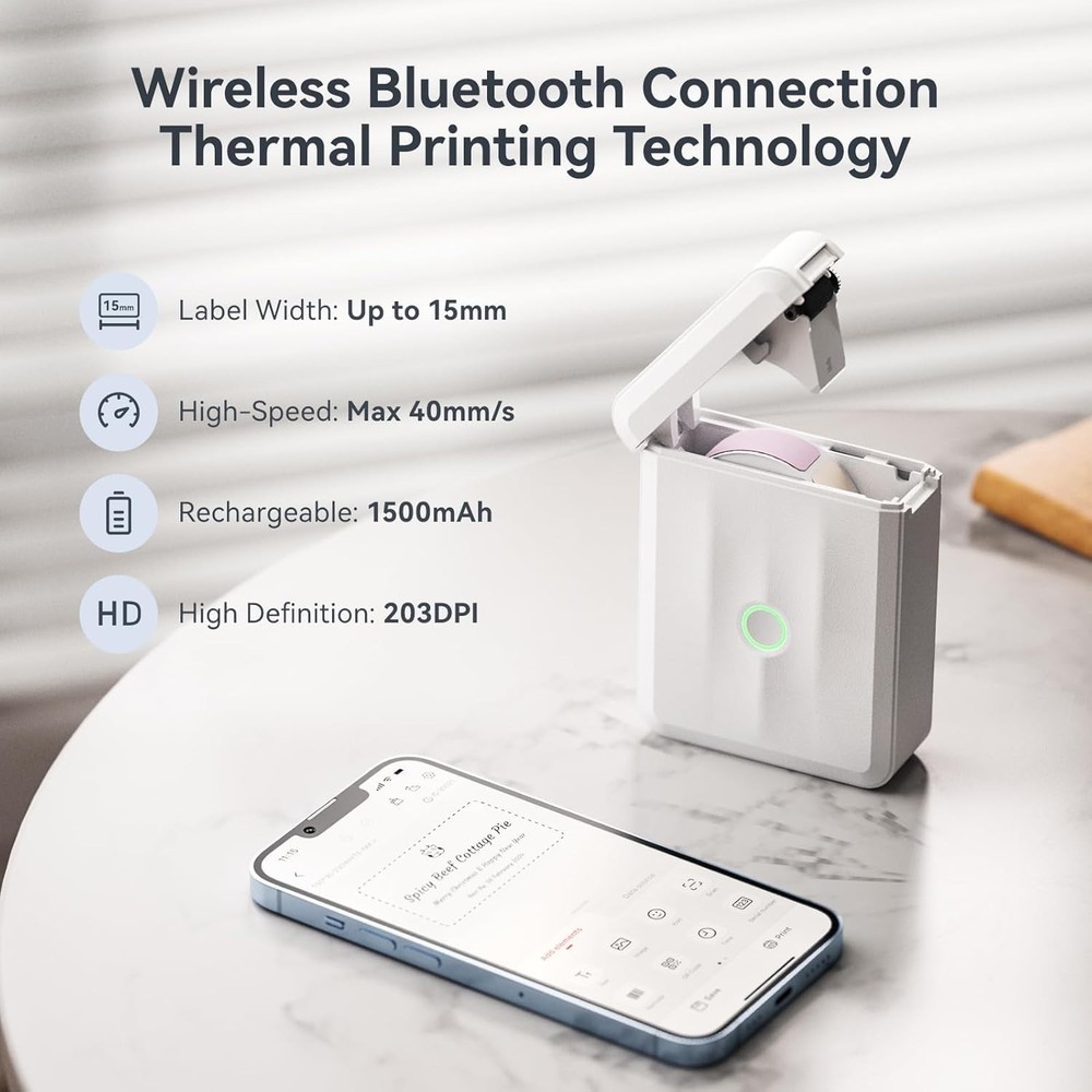 D110 Mini Label Maker: 203 DPI Bluetooth Thermal Printer for Effortless Labeling