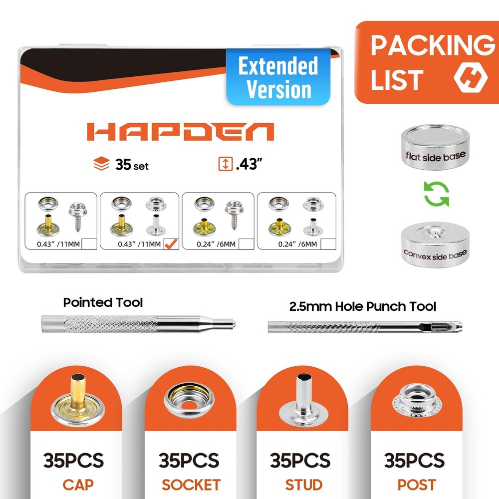 Hapden 140 Pcs Extended Version Canvas Snaps Kit, Heavy 11MM, Silver-regular