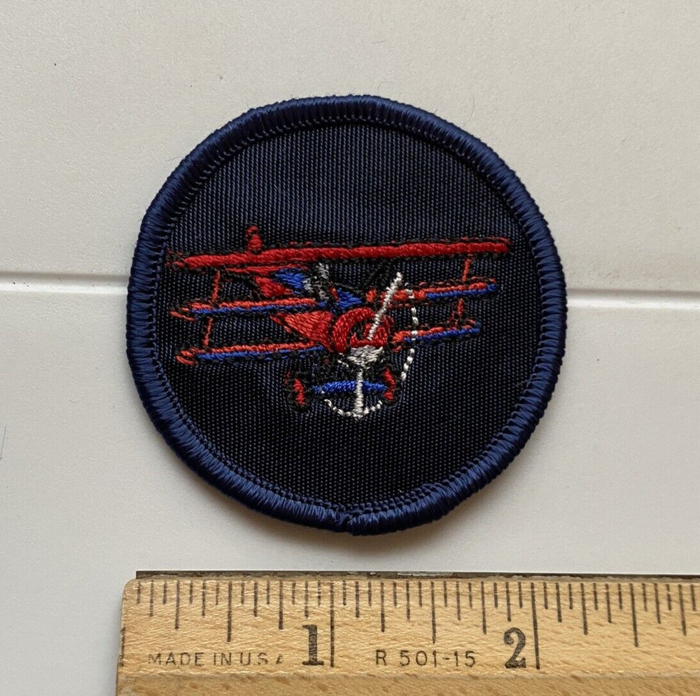 Triplane Propeller Airplane Aviation 2.25" Round Dark Blue Embroidered Patch