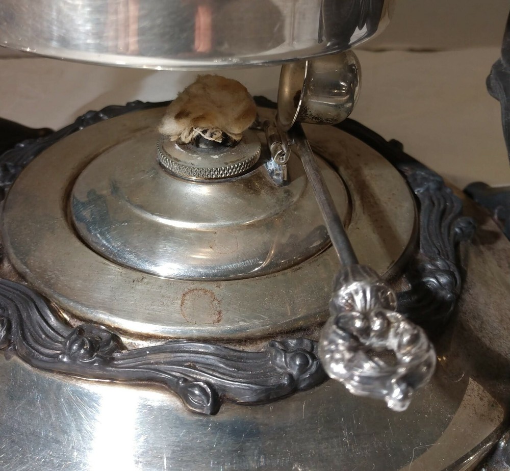 VTG Sheridan Silver Platted Tilt Tea Coffee Pot Stand Warmer Burner 3 pcs