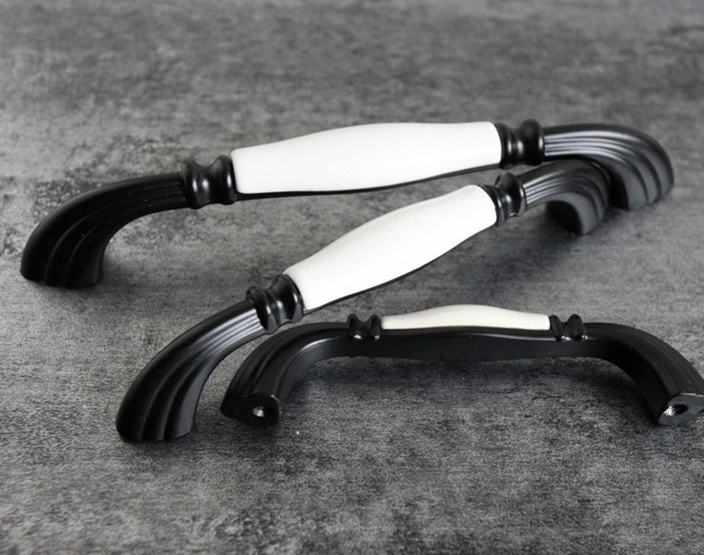 Ceramic Cabinet Pull Handles Antique Dresser Drawer Knobs Black White Pulls