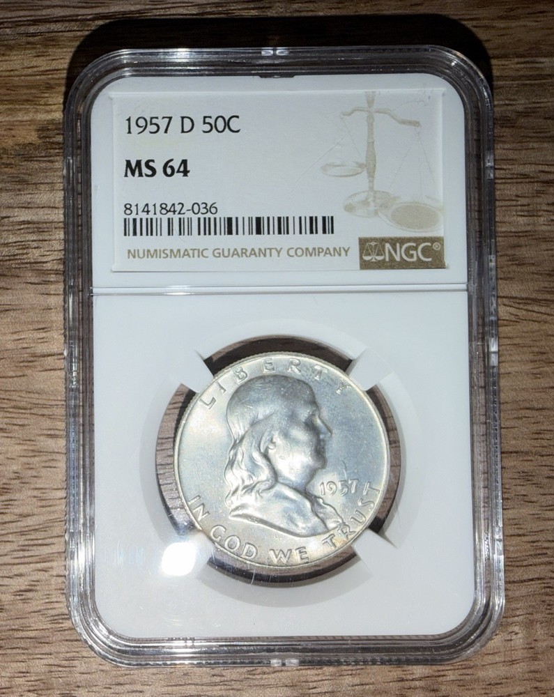 1957 D Franklin Half Dollar NGC MS 64 Silver 50C Uncirculated