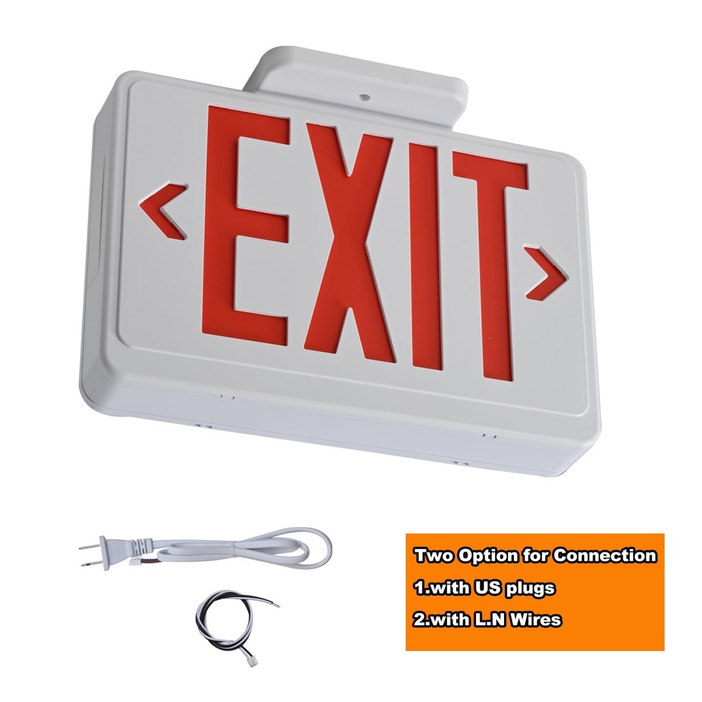 Red LED Exit Sign,4Hours Plug in Cord Emergency Exit Light with Battery Backup f