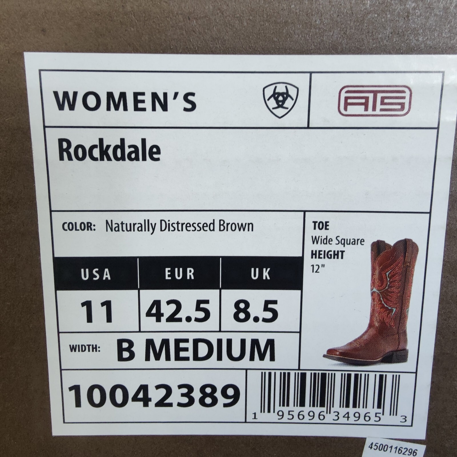 Ariat Rockdale Womens Sz 11 B Brown Distressed Leather Cowboy 12" Boots 1004238