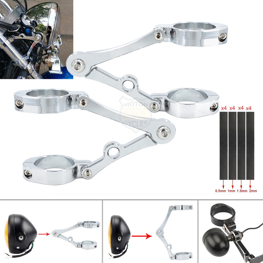 39mm-41mm Motorcycle Chrome Headlight Brackets Mount Clamp Fork Spotlight Holder