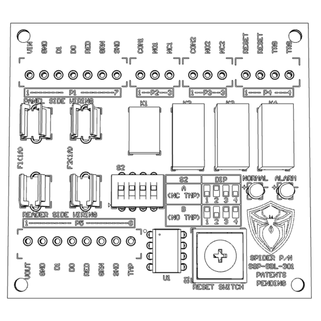Spider Latching 12VDC DPDT Relay Module / Panel Mounted / Pulse Trigger / LED