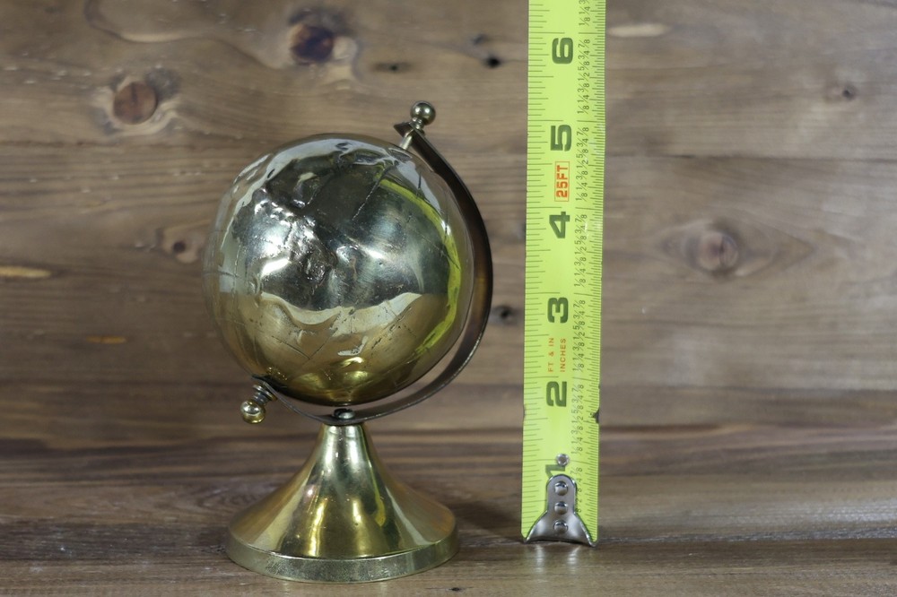 Vintage 1970s Solid Brass Mini Desktop Globe 360 Rotating Earth Globe Decor 5"