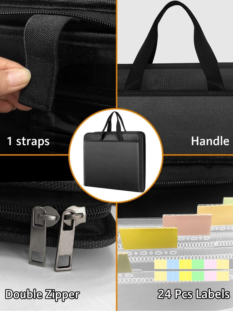 Important Document Organizer with Handle, Fireproof Accordion File Black Storage