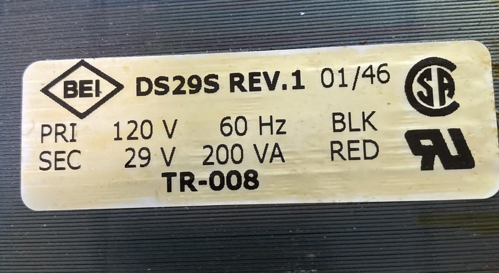 BEI DS29S Transformer Prl 120V / Sec 29V With Reset Button And Rectifier