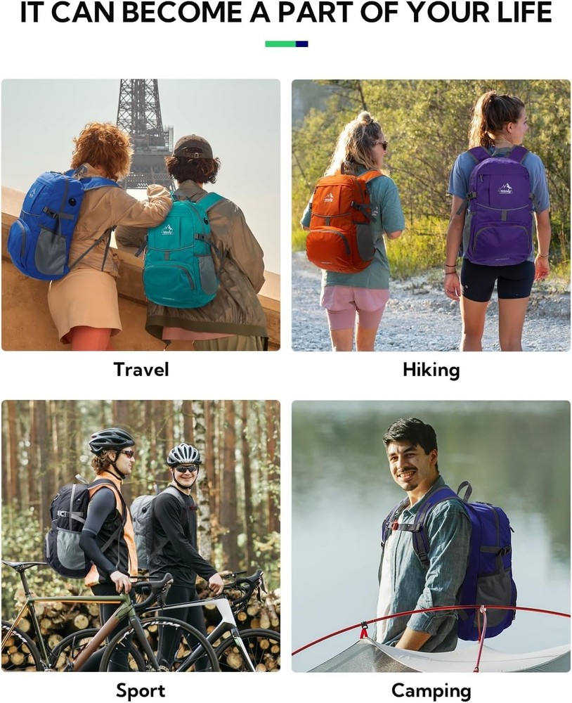 Lightweight Hiking Daypack - 25L Packable Backpack with Organizational Pockets