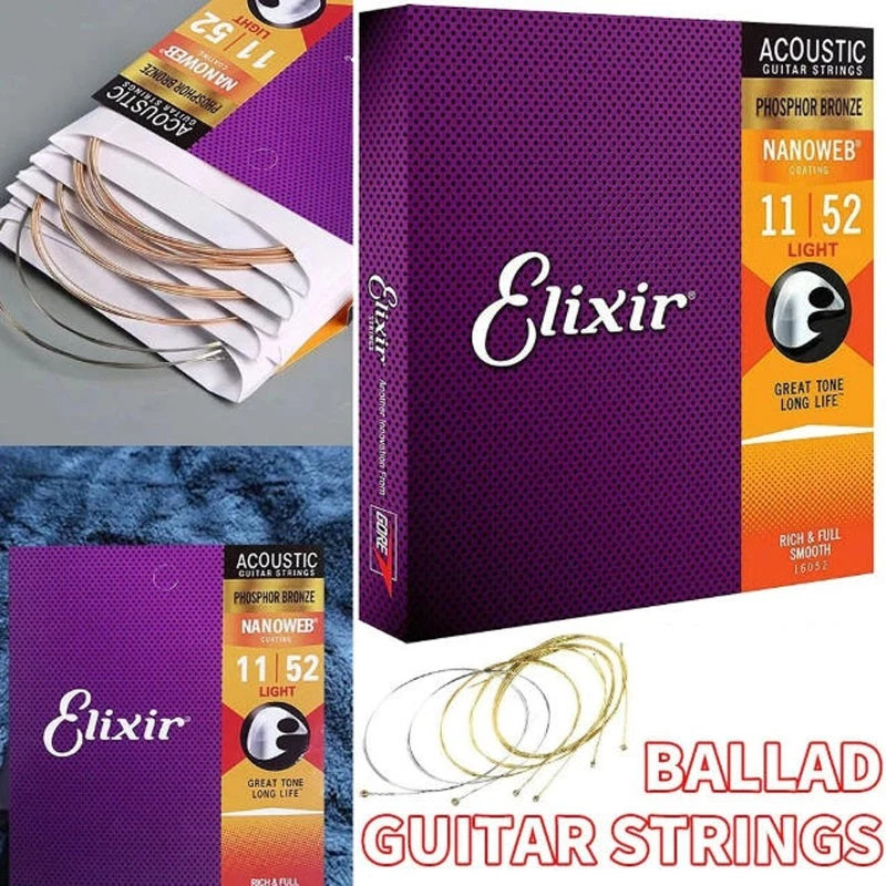 Elixir Phosphor Bronze Acoustic Guitar Strings Custom Light (11-52) 2-Pack US