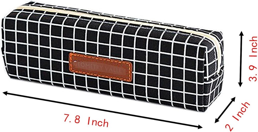 2-Pack Canvas Pen & Pencil Case 7.8"x3.9"x2" Soft Storage Bag Chequer