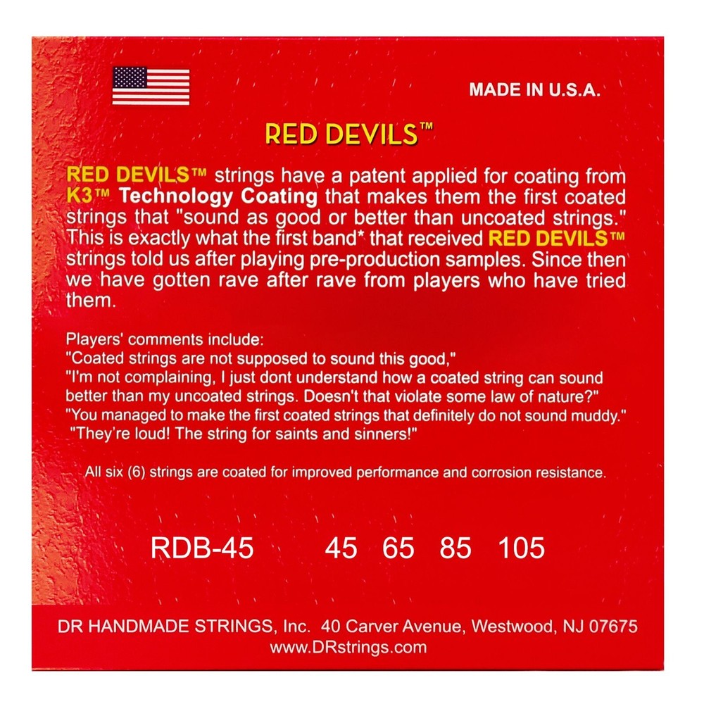 DR RDB-45 Red Devils Coated Bass Guitar Strings gauges 45-105