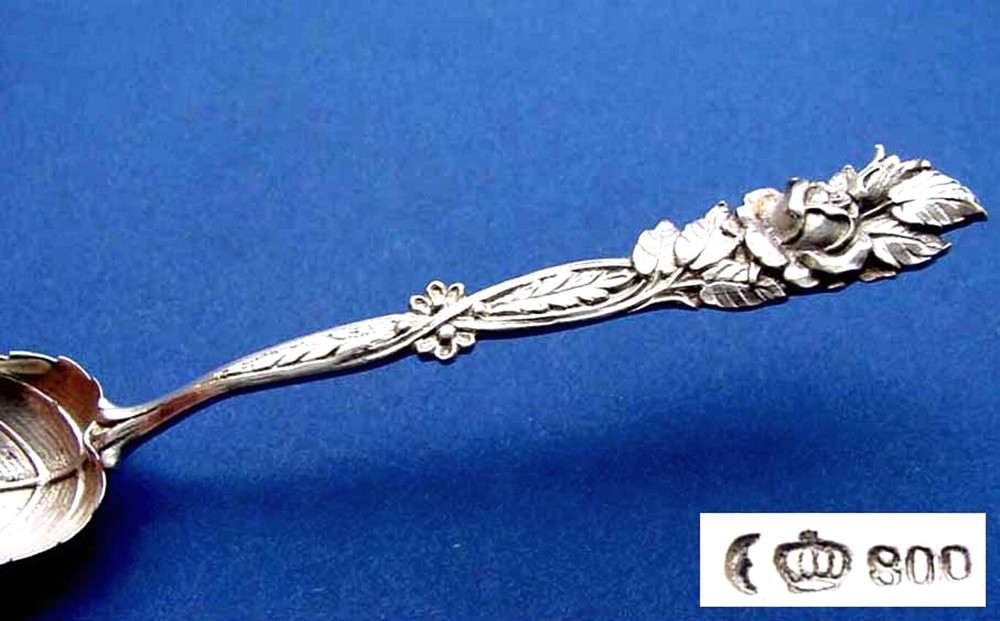 Set, 2 Fork +2 Spoon, Rose Decoration, 800er Silver B714
