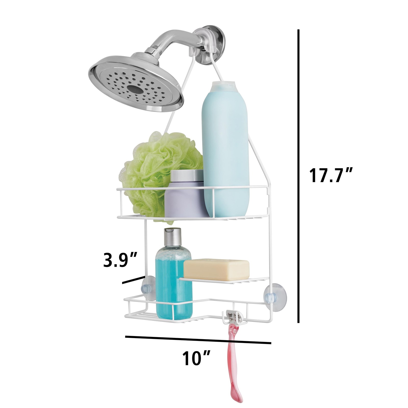 Mainstass Basic Hanging Shower Caddy with 2 Shelves and Soap Tray, White