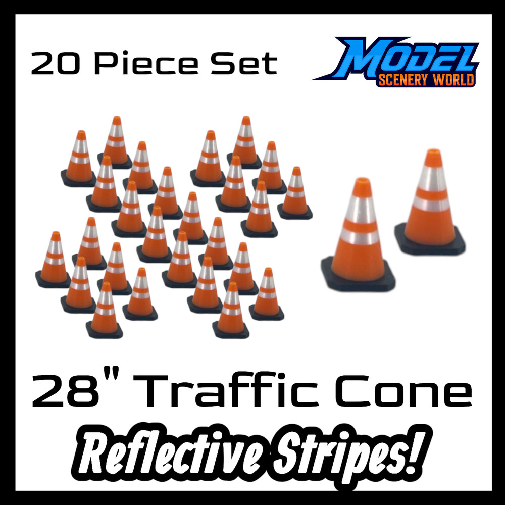 28" Traffic Cone (20pk) - N Scale - Multicolor - Reflective Stripe