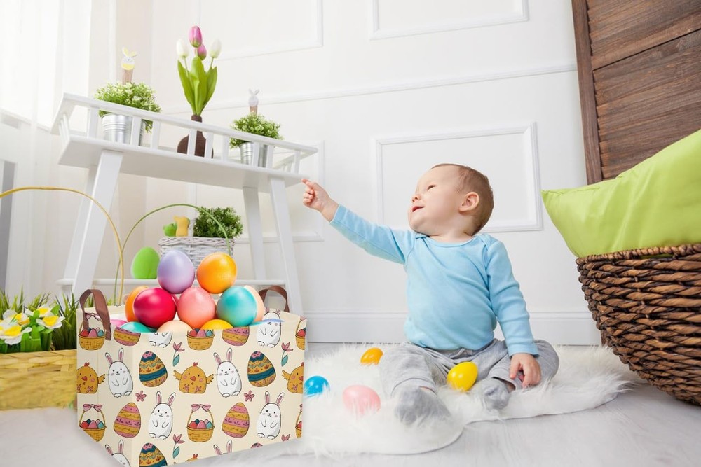 Sanjiaofen Rectangular Easter Baskets, Easket Basket for Kids.Cute Storage Ba...