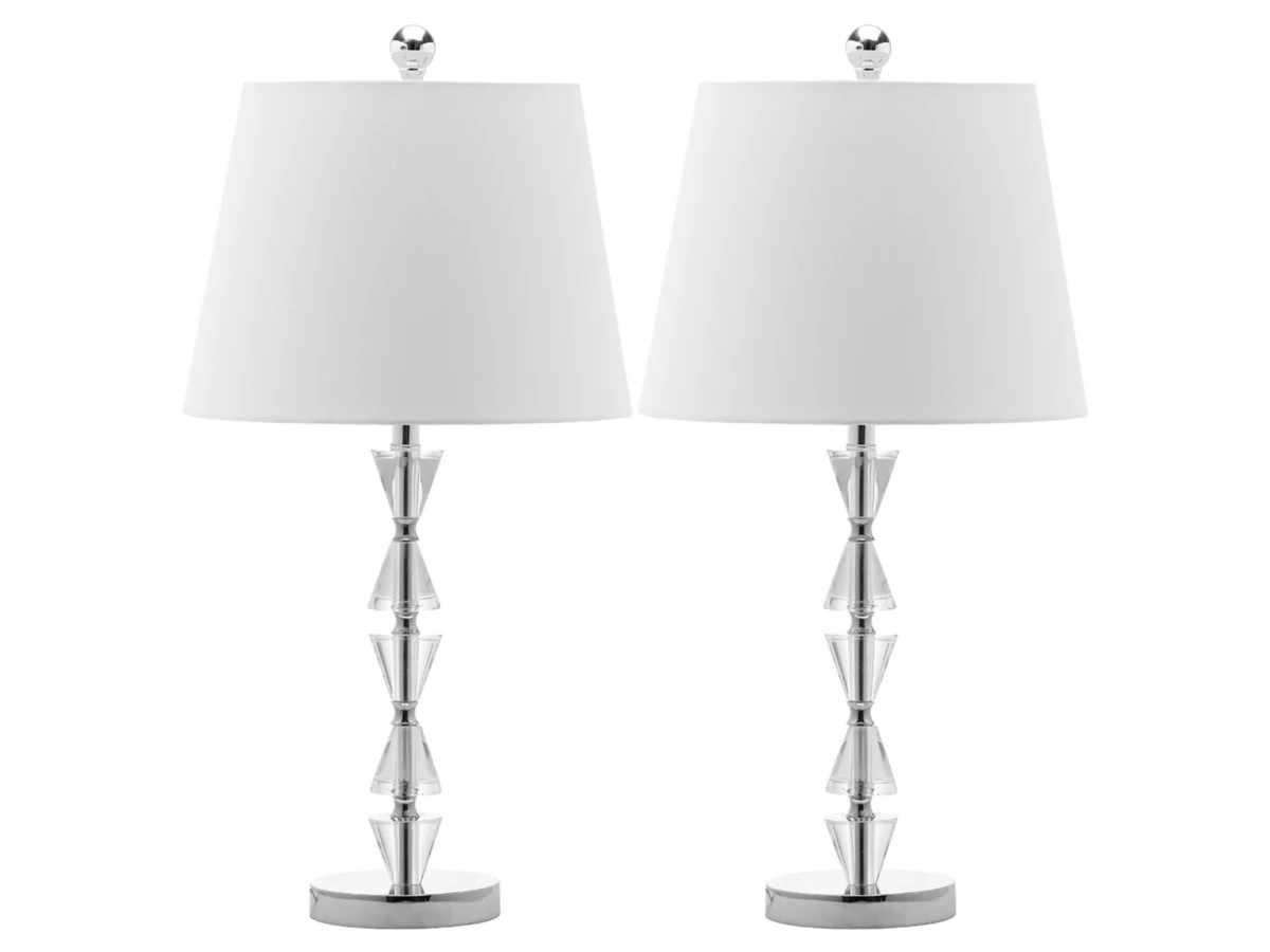 Safavieh Crystal Table Lamp Set of 2 Modern Clear Prism Bedroom Living Room Lamp